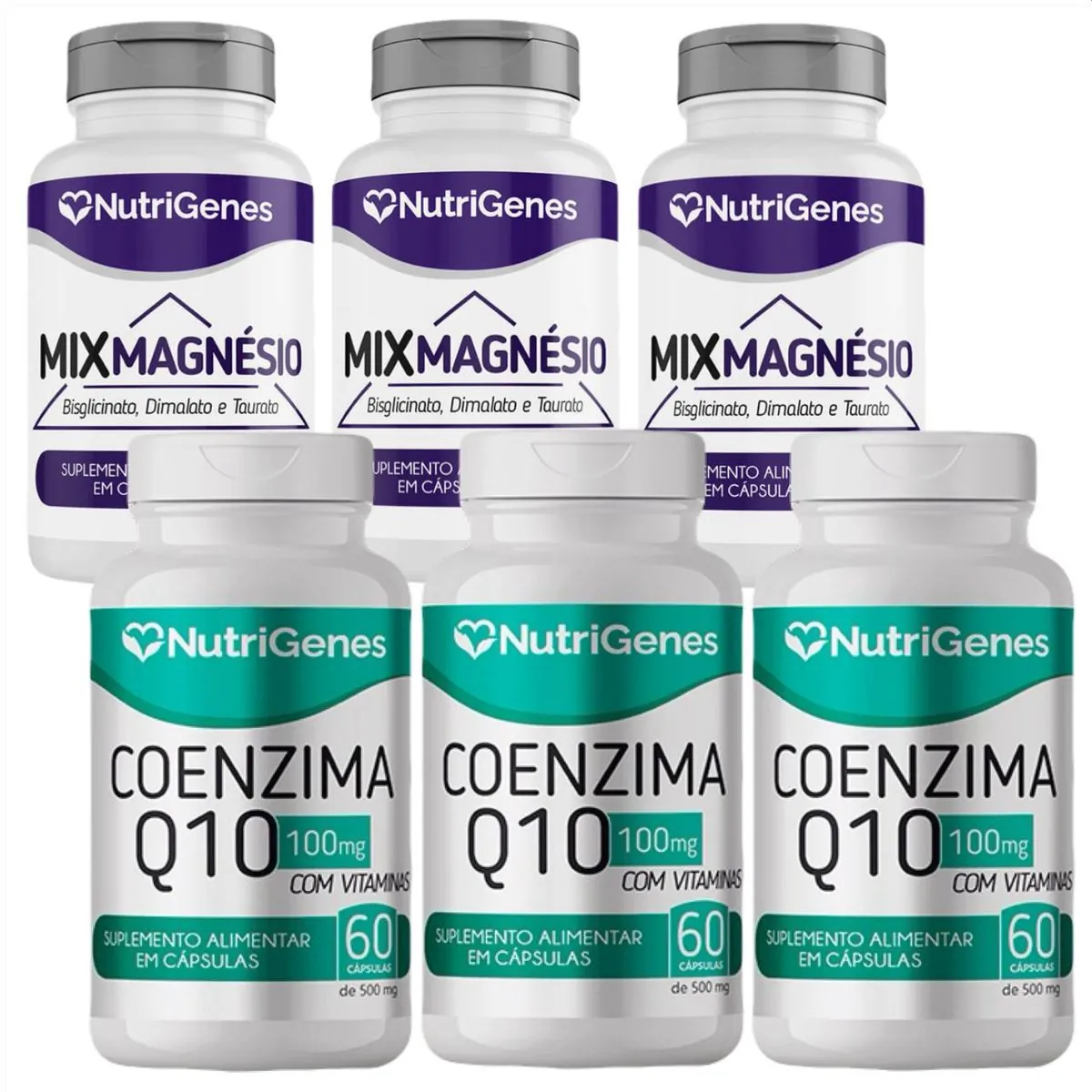 3x Mix Magnésio + 3x Coenzima Q10 Coq10 - Nutrigenes