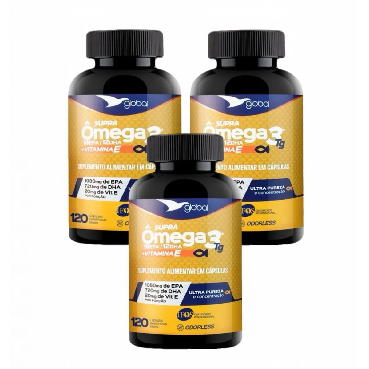 3x Supra Ômega 3 T.G- 1080mg EPA- 720mg DHA- Vit.E-120 Caps