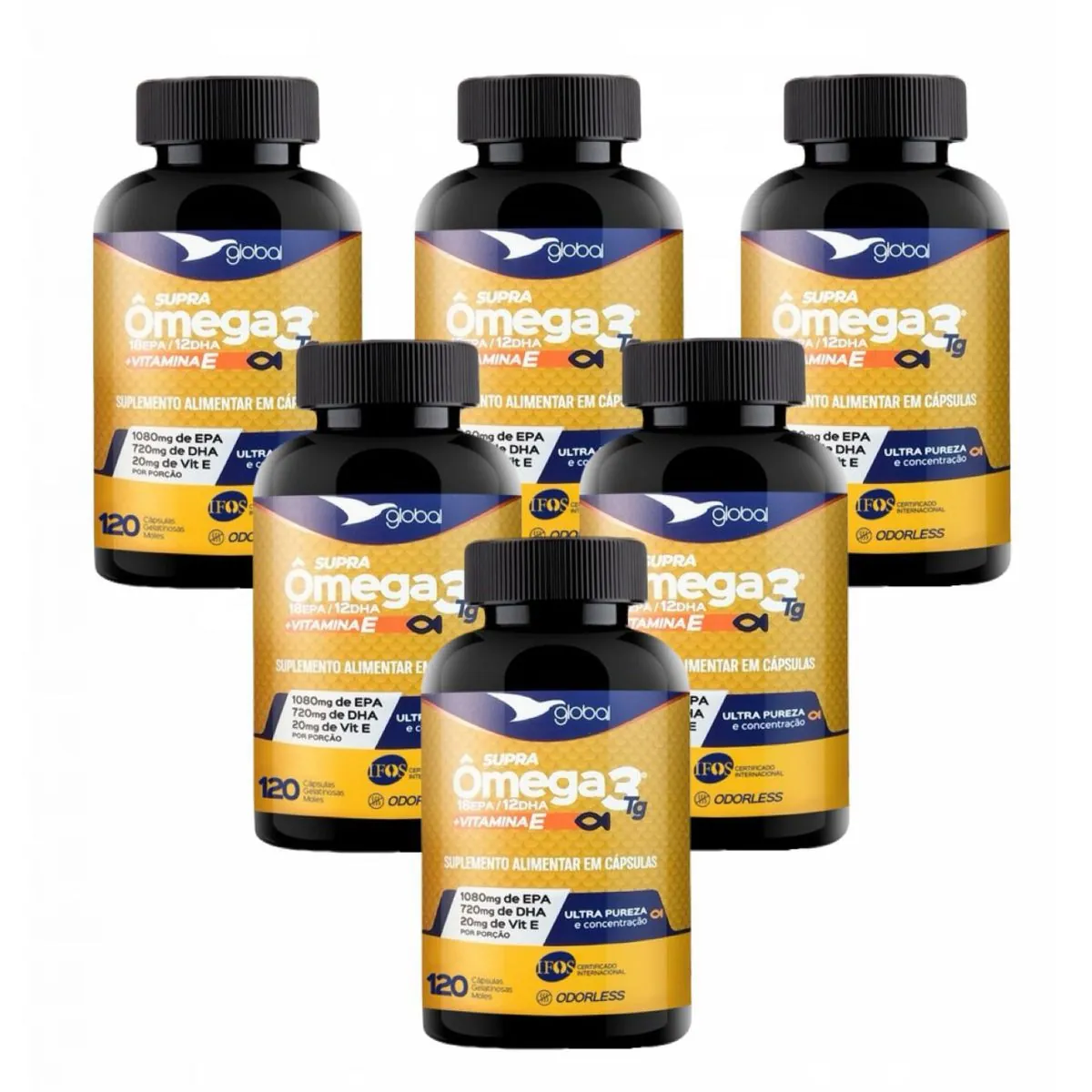 6x Supra Ômega 3 T.G- 1080mg EPA- 720mg DHA- Vit.E-120 Caps
