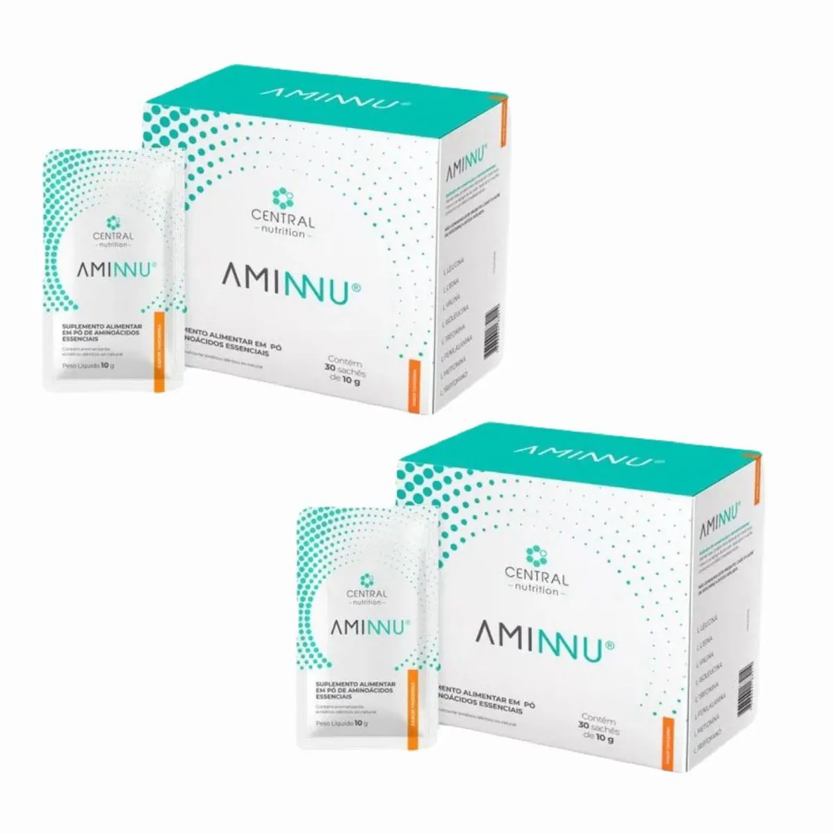 2x Aminnu Tangerina- 30 Sachês de 10g- Central Nutrition tangerina