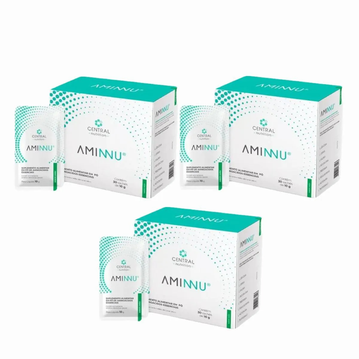 3x Aminnu Eaas 10g- 30 Sachês- Central Nutrition- Limão Limão