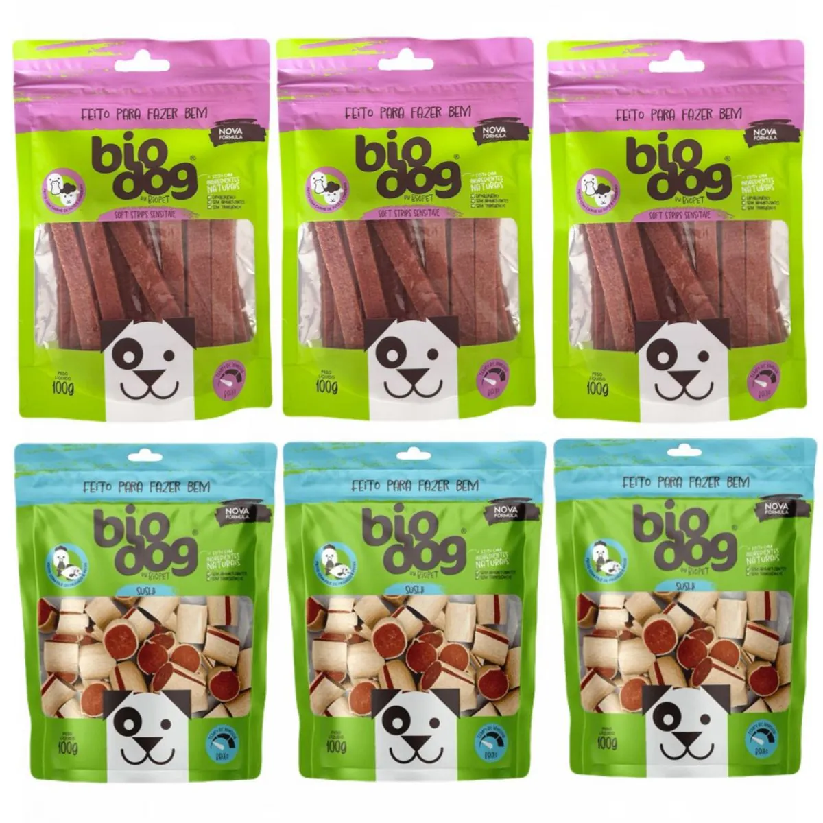 3x Sushi Frango + 3x Sensitive Cordeiro com Pato - Bio Dog