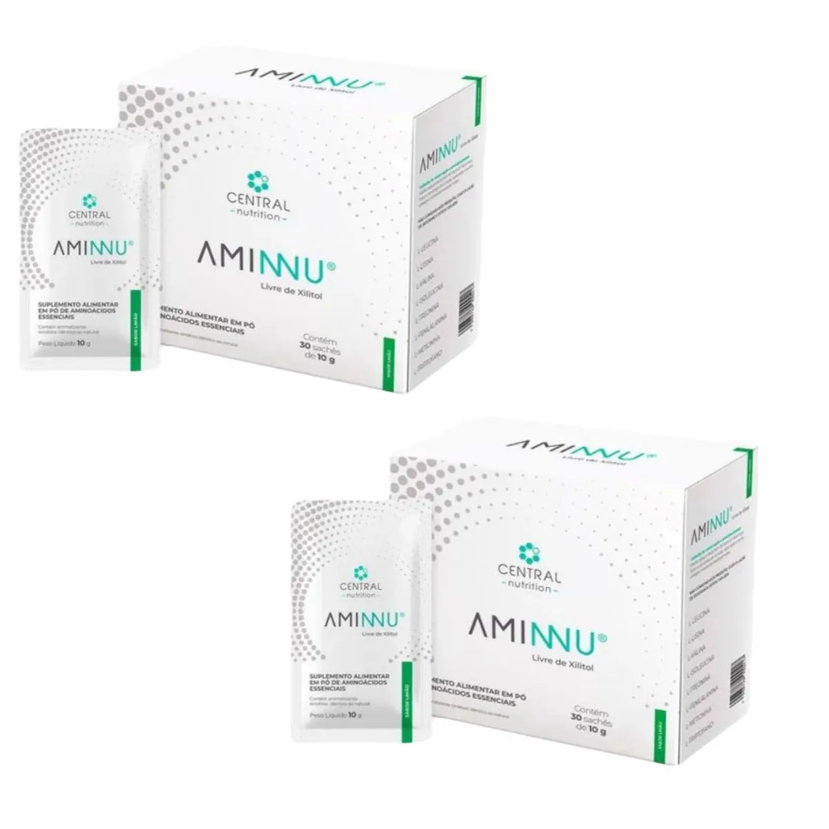 2x Aminnu Sem Xilitol Limão- 30 Sachês- Central Nutrition limao