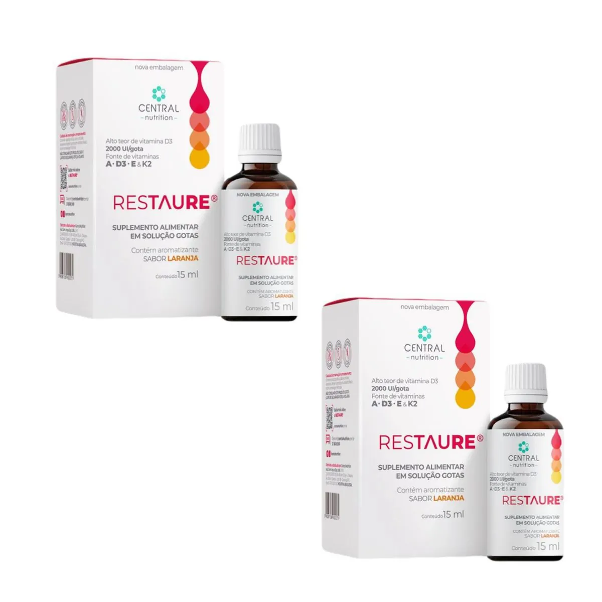 2x Restaure Central Nutrition 15ml- Vitamina A- D3- E- K2 Sem Sabor
