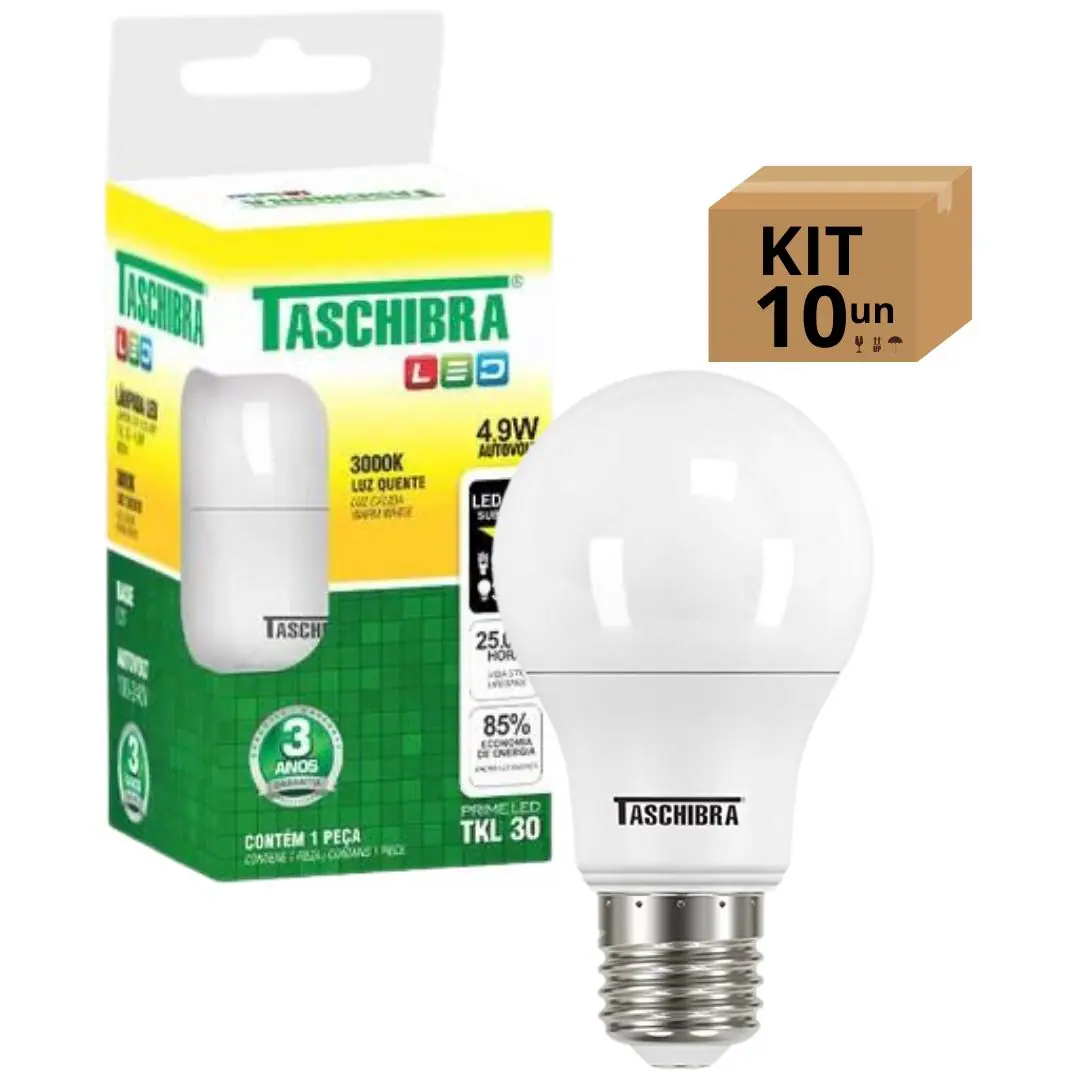 Kit 10 Lâmpadas Bulbo Led Taschibra Tkl Biv E27 4,9w 3000k