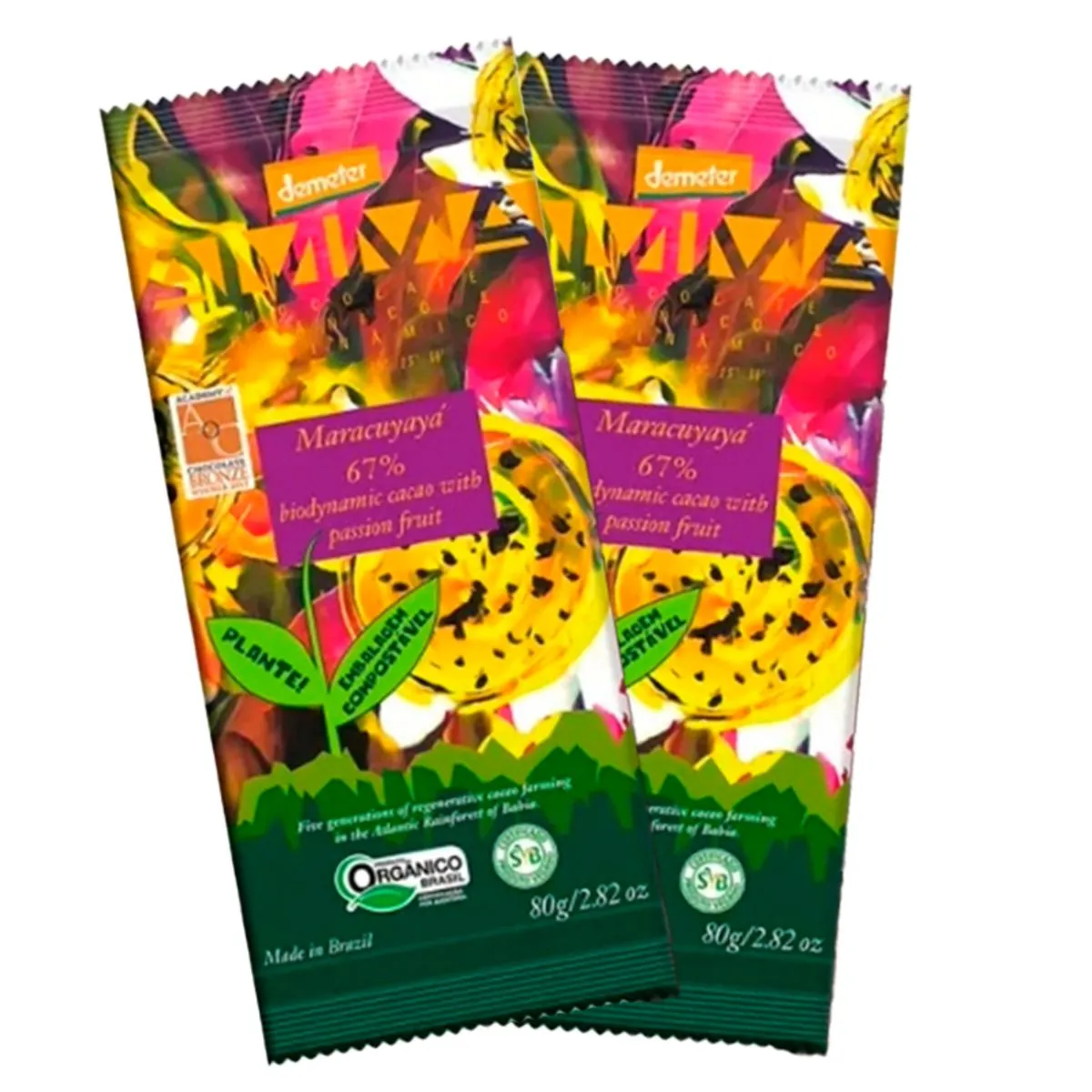 Kit 2X: Chocolate Maracuyayá 67% Cacau com Maracujá Orgânico Biodinâmico Amma Chocolate 80g