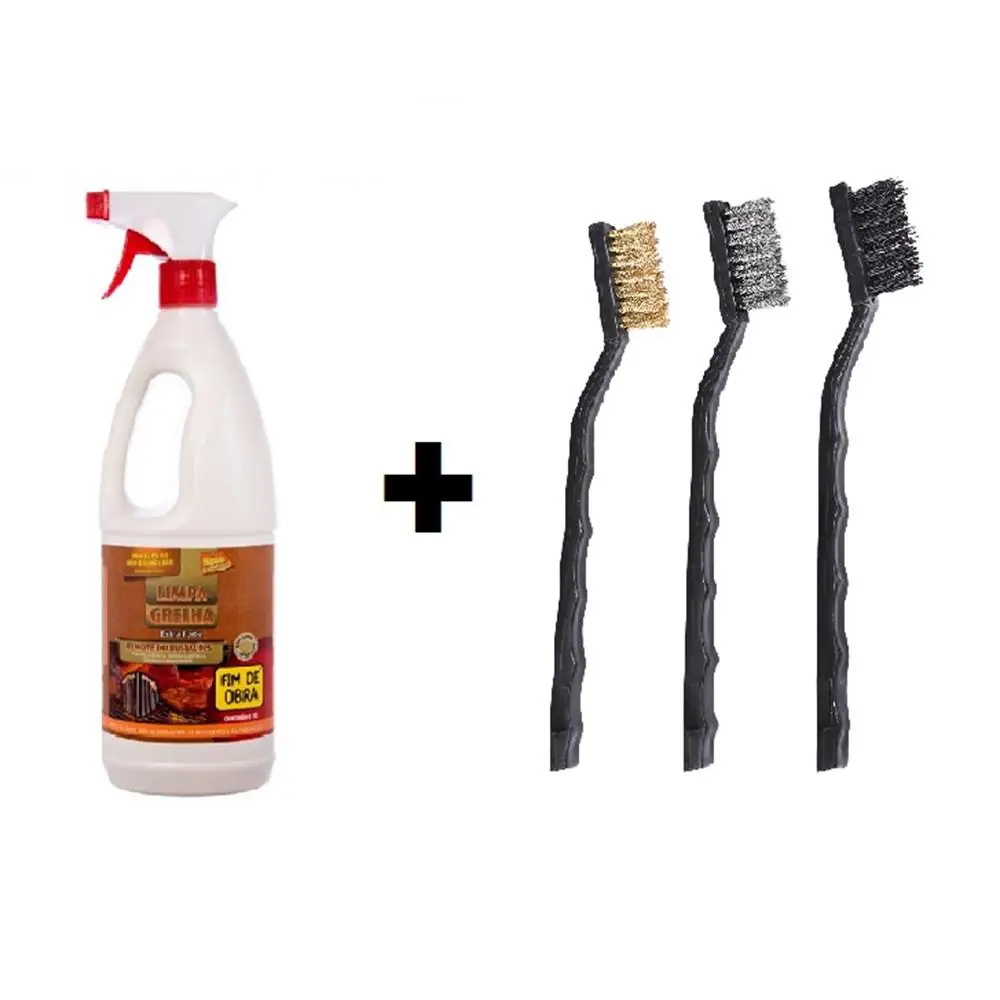 Limpa Grelha 1l + Jogo 3 Escovas Aço Inox, Nylon E Latão