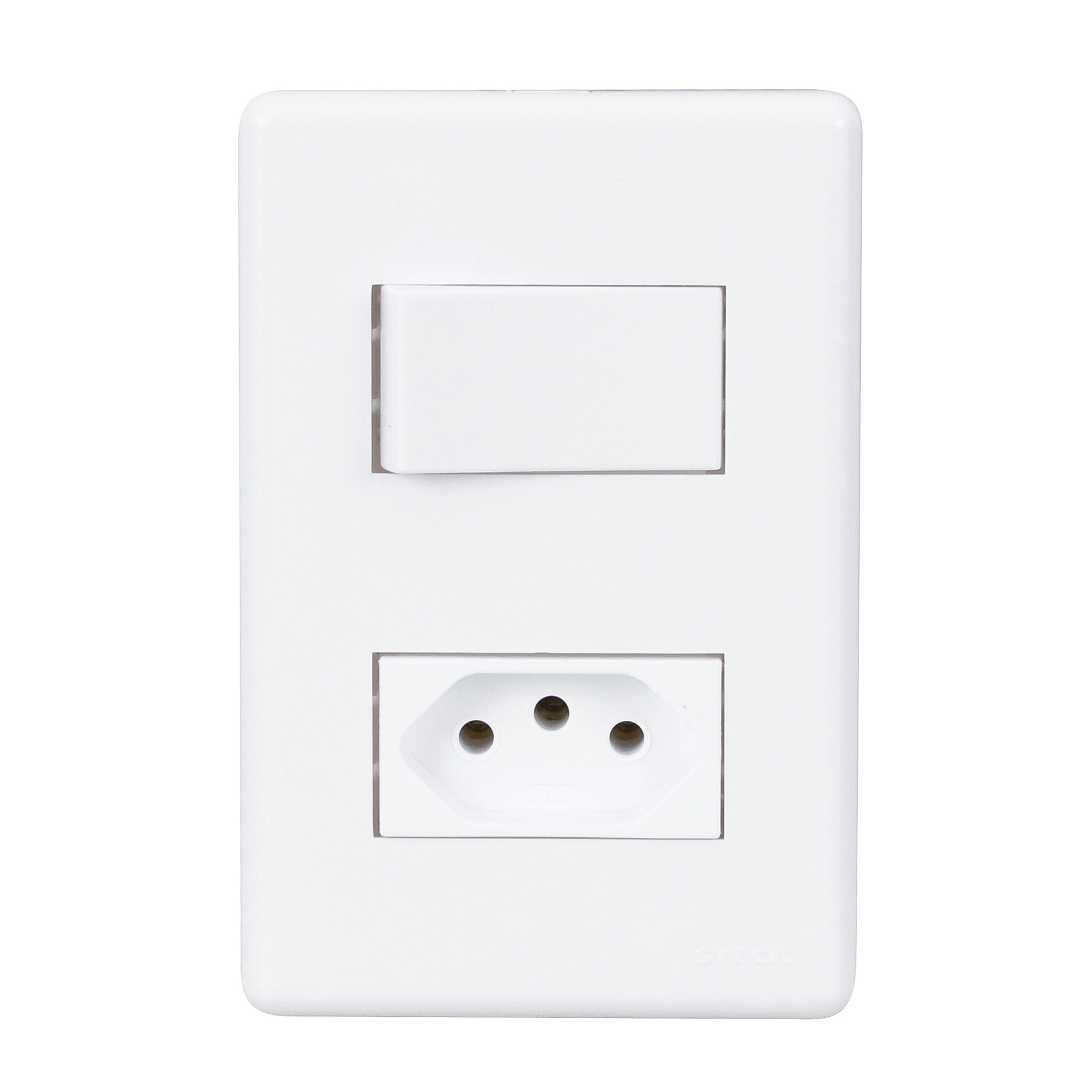 Conjunto 1 Tomada e 1 Interruptor Energia Simples 10A 4x2 Branco Stella Steck