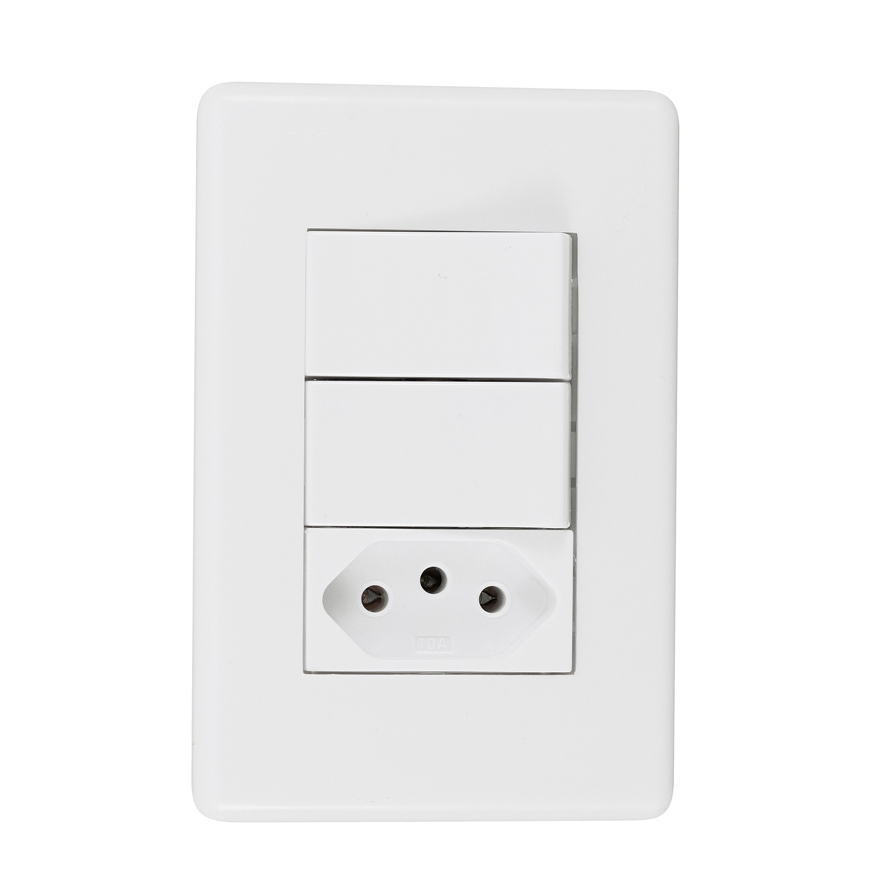 Conjunto 1 Tomada e 2 Interruptores Energia Simples 10A 4x2 Branco Stella Steck