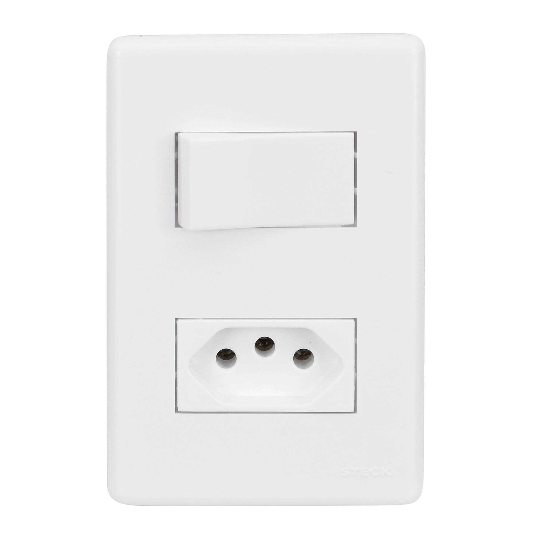 Conjunto 1 Tomada e 1 Interruptor Energia Simples 20A 4x2 Branco Stella Steck