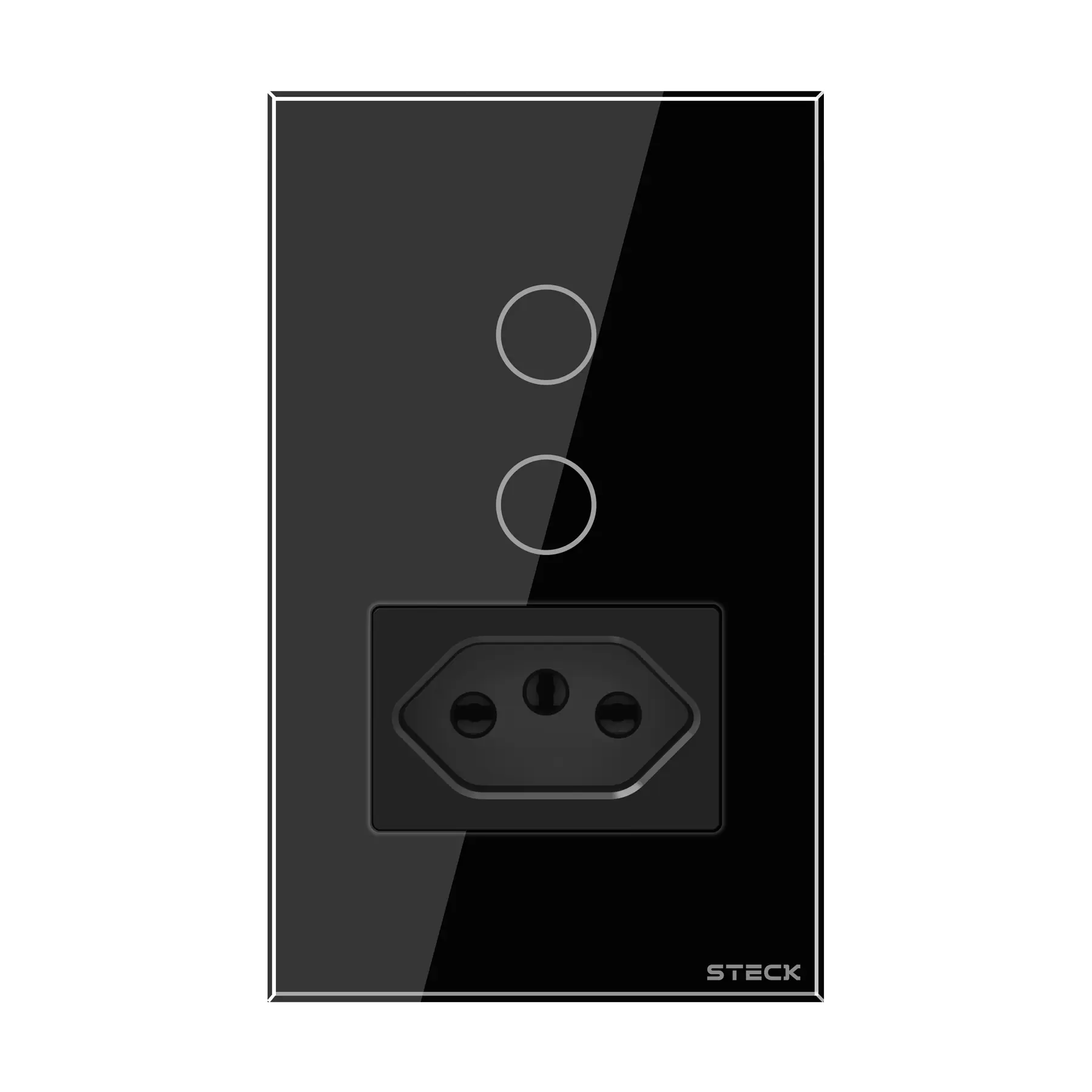 Interruptor 4x2" 2 Módulos + 1 Plug Touch Preto Wi-Fi Ambiente Conectado Steck