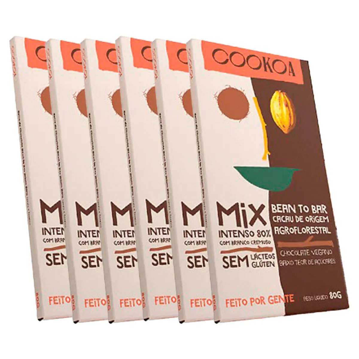 Kit 6X: Chocolate Mix Intenso 80% e Branco Cremoso Vegano Cookoa 80g