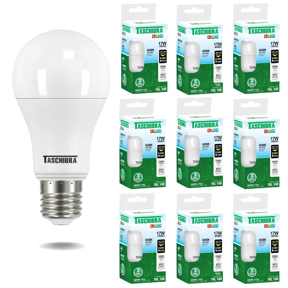 Kit 10 Lâmpadas Led Bulbo Tkl 17w Taschibra E27 Bivolt 6500k Branco Frio