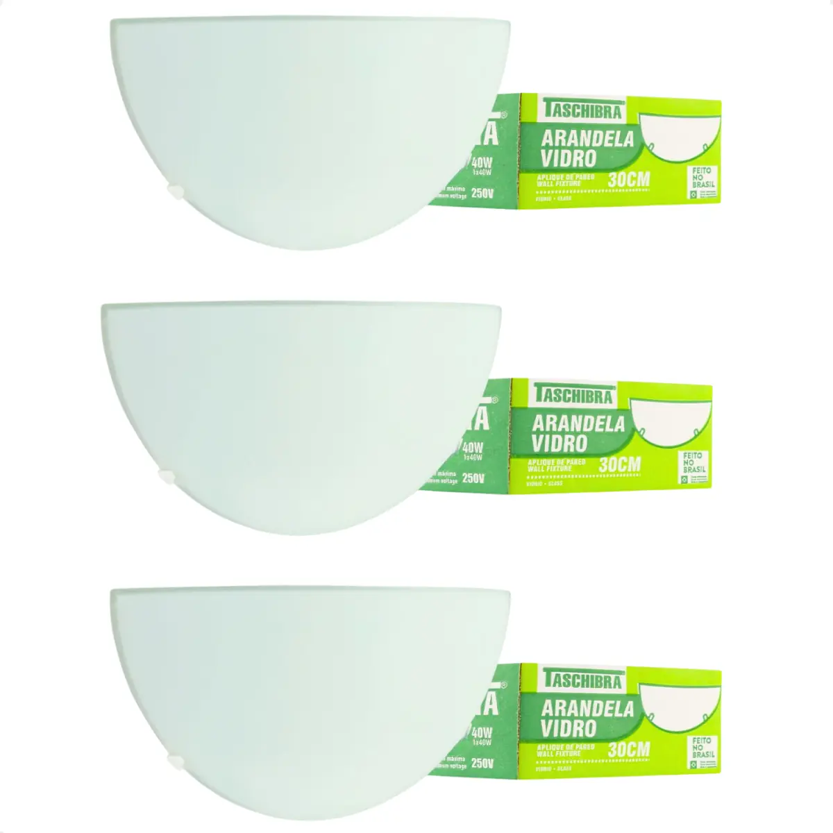 Kit 3 Arandelas Jurerê Vidro Meia Lua E27 Taschibra