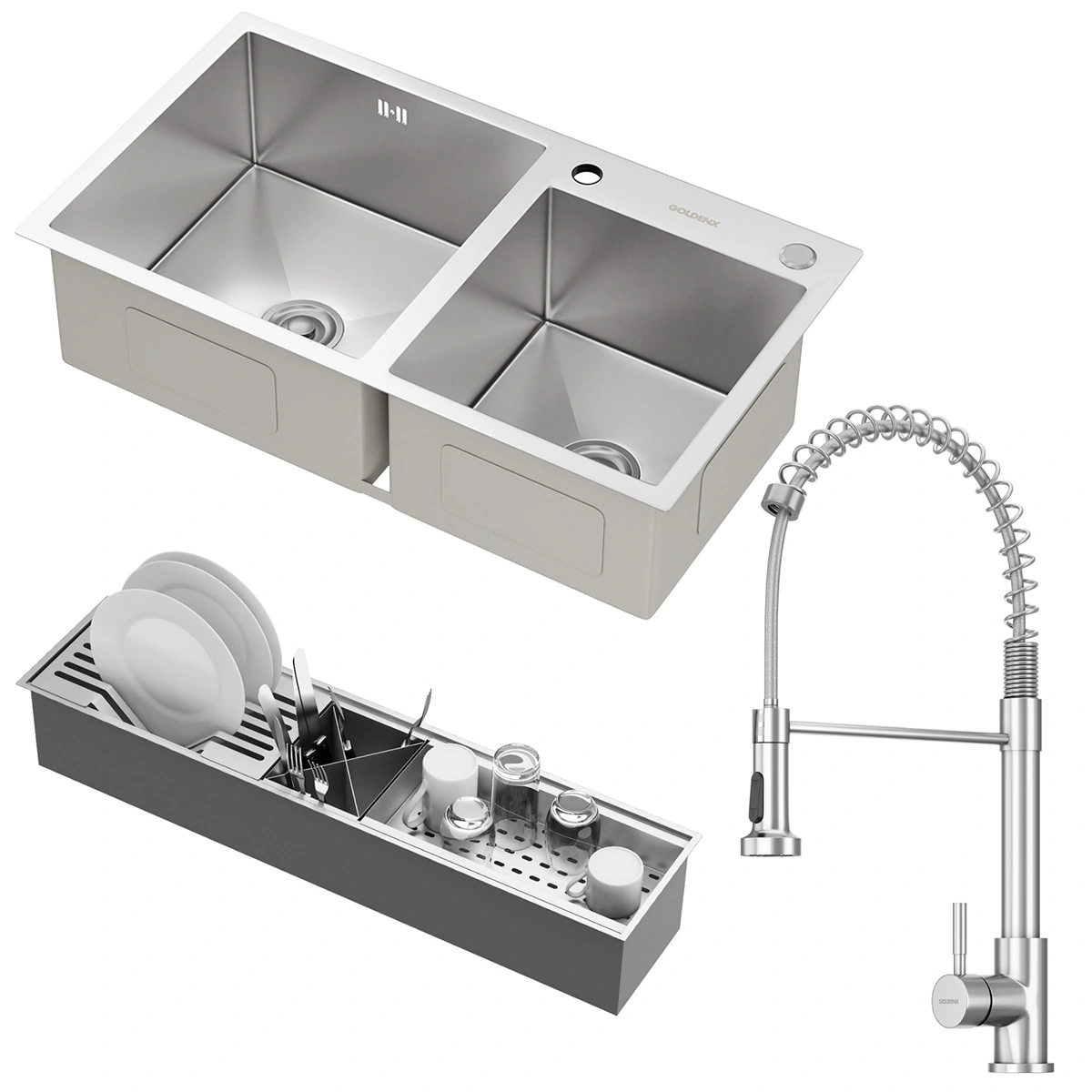 Kit Cuba Dupla Nápoles Aço Inox 304 Calha Oragnizadora Aço Inox E Torneira Milão Monocomando Goldenx