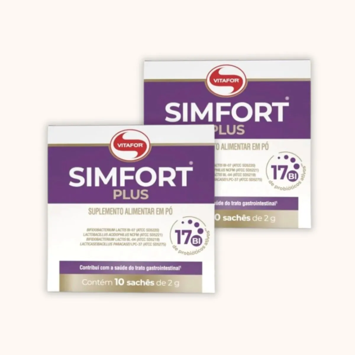 Kit 2X: Simfort Plus Probiótico com 4 Espécies 2g Vitafor 10 Sachês Tradicional