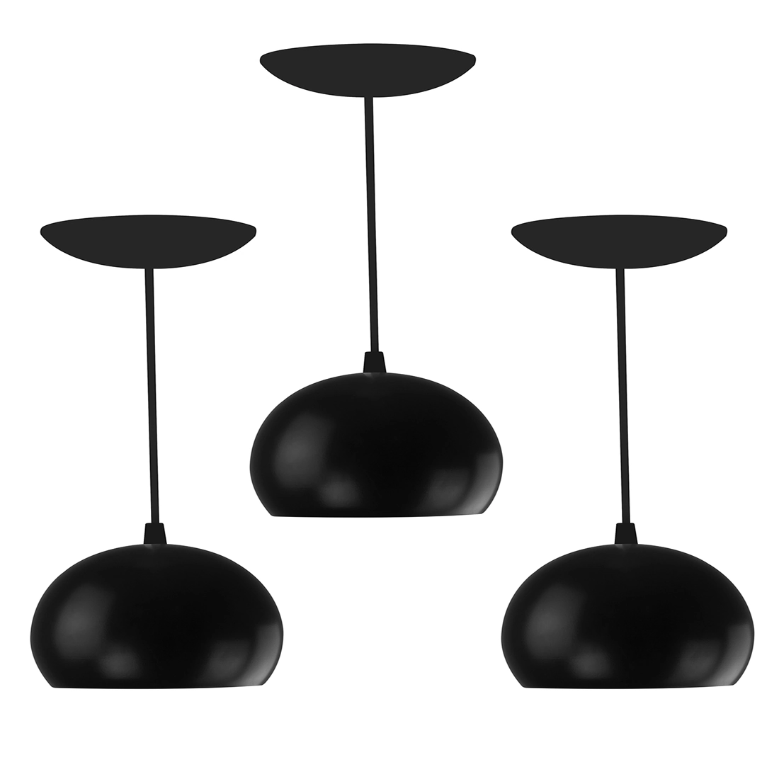Kit 3 Pendente Lowcost Bola Pequena Alumínio 15cm Preto