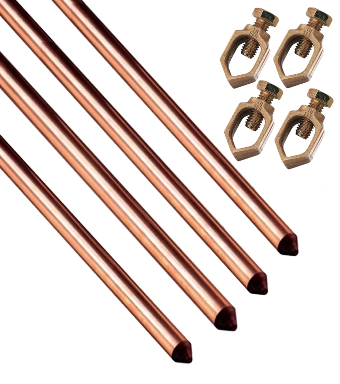 Kit 4 Haste + 4 Conector Terra 5/8 X2,4m Cobreada