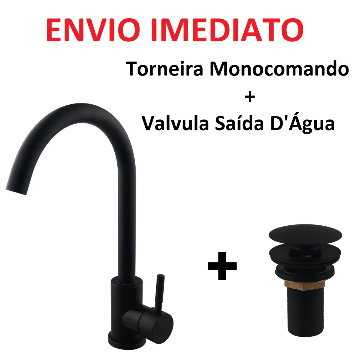 Torneira De Cozinha Monocomando Preta Fosco + Válvula Click Clack Veda Cheiro Black