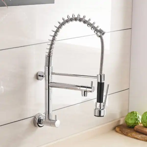 Torneira Gourmet Parede Cozinha Flexível Cromada Dupla Saida