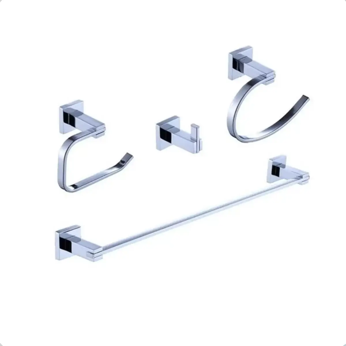 Conjunto Banheiro Lavatorio Kit De Acessorios Luxo Cromado 4 Peças