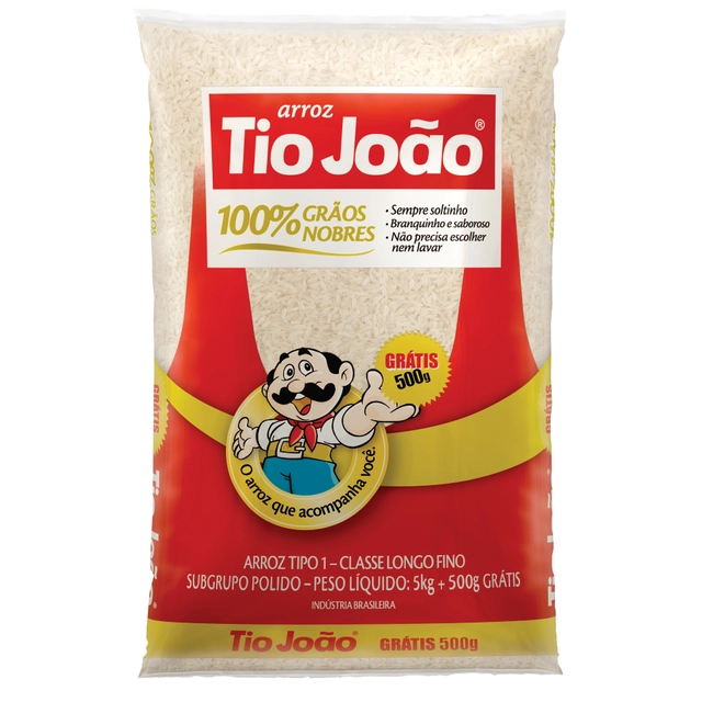 Arroz Tio João 100 Grãos Nobres Tipo 1 Classe Longo Fino 5.5kg