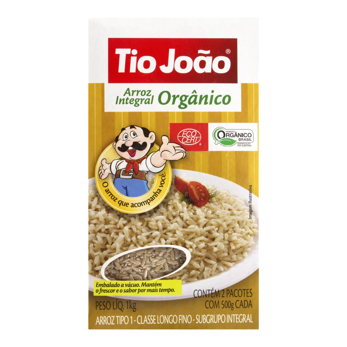 Arroz Integral Tipo 1 Orgânico TIO JOÃO à Vácuo 1kg