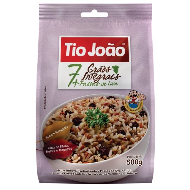 Arroz Tio João 7 Grãos Integrais Passas De Uva 500g