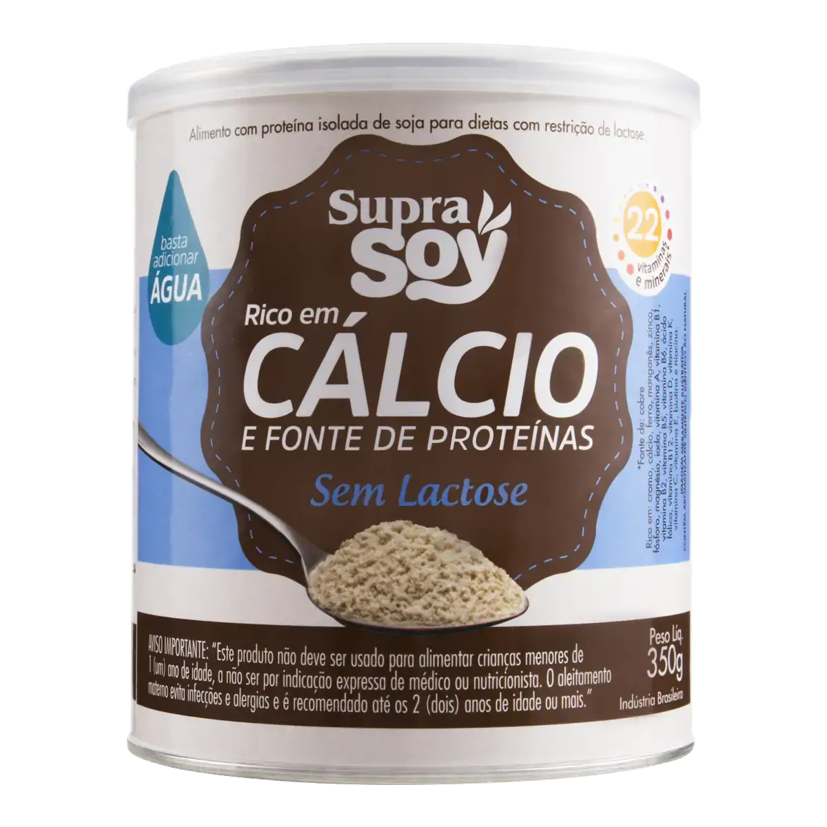 Alimento à Base De Soja Em Pó Rico Em Cálcio E Fonte De Proteínas Zero Lactose Supra Soy Lata 350g