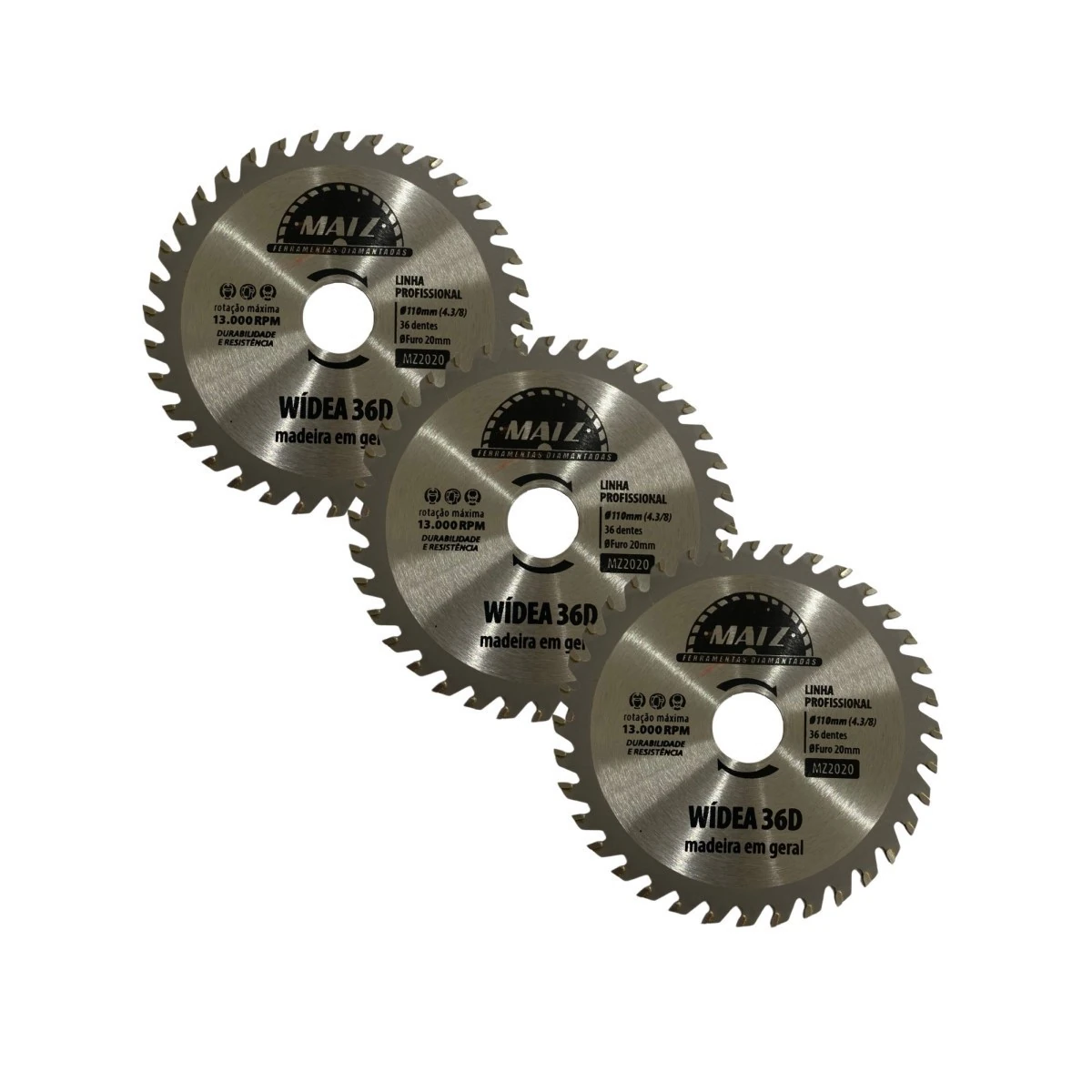 Kit 3 Disco Serra Wídea Madeira 36 Dentes 110mm X 20mm Matz