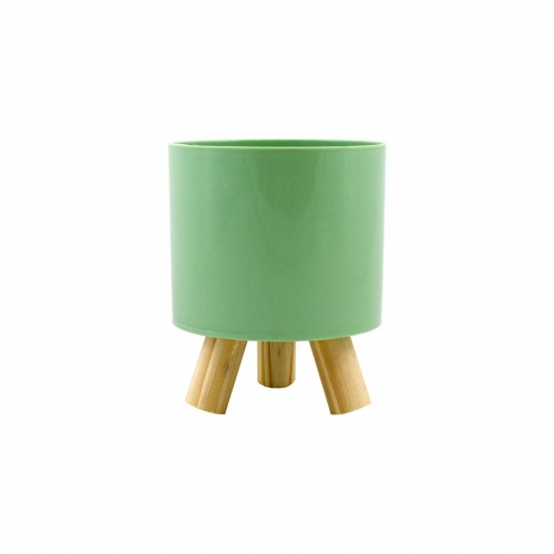 Jdm Cachepot Acrilico Com Pes Madeira Verde