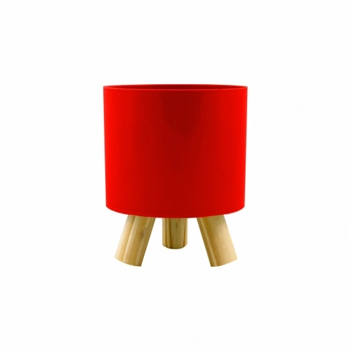 Jdm Cachepot Acrilico Com Pes Madeira Vermelho