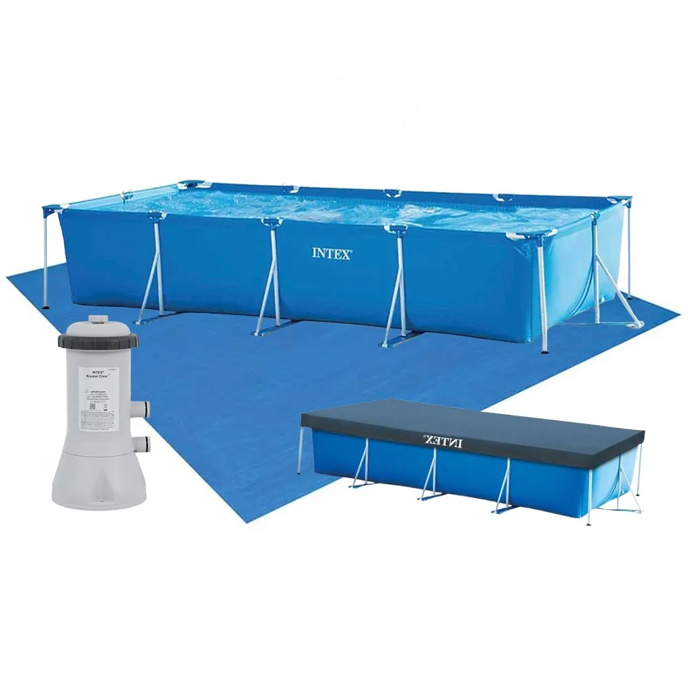 Piscina Estrutural Retangular 7.127 Litros Com Filtro + Capa + Forro Pvc Armação Intex 110v