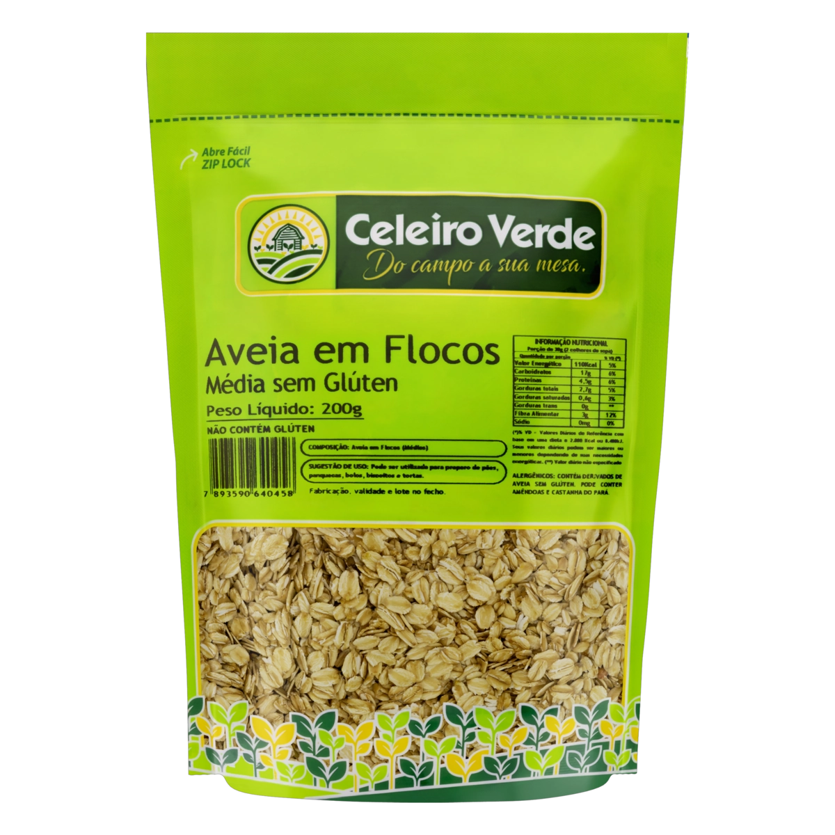 Aveia Em Flocos Médios Celeiro Verde Pouch 200g
