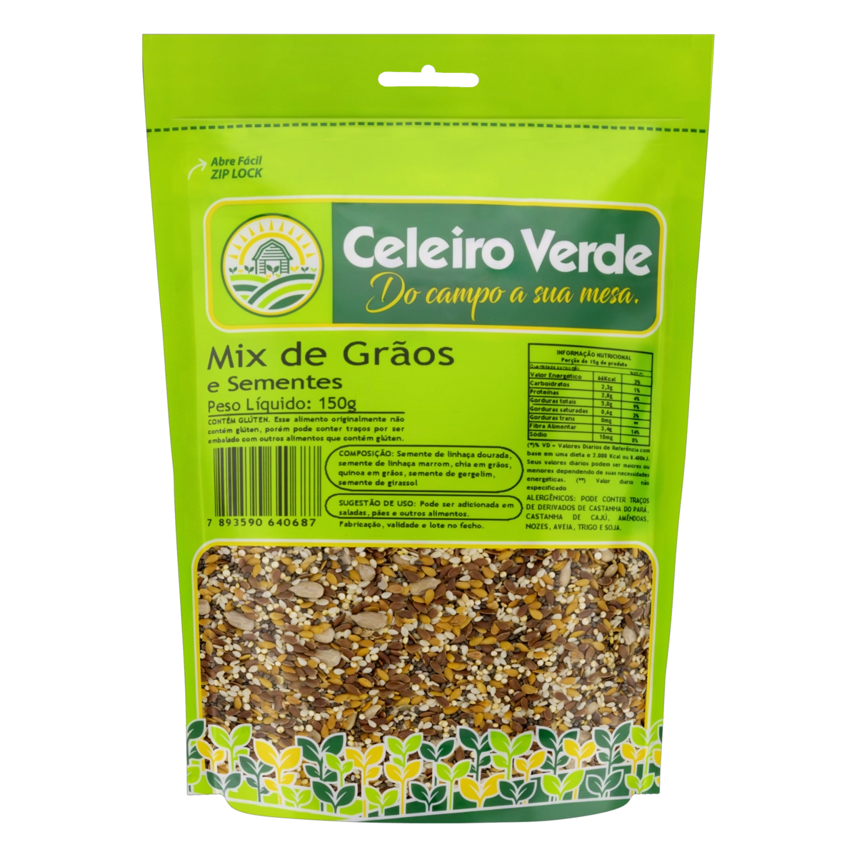Mix De Grãos E Sementes Celeiro Verde Pouch 150g
