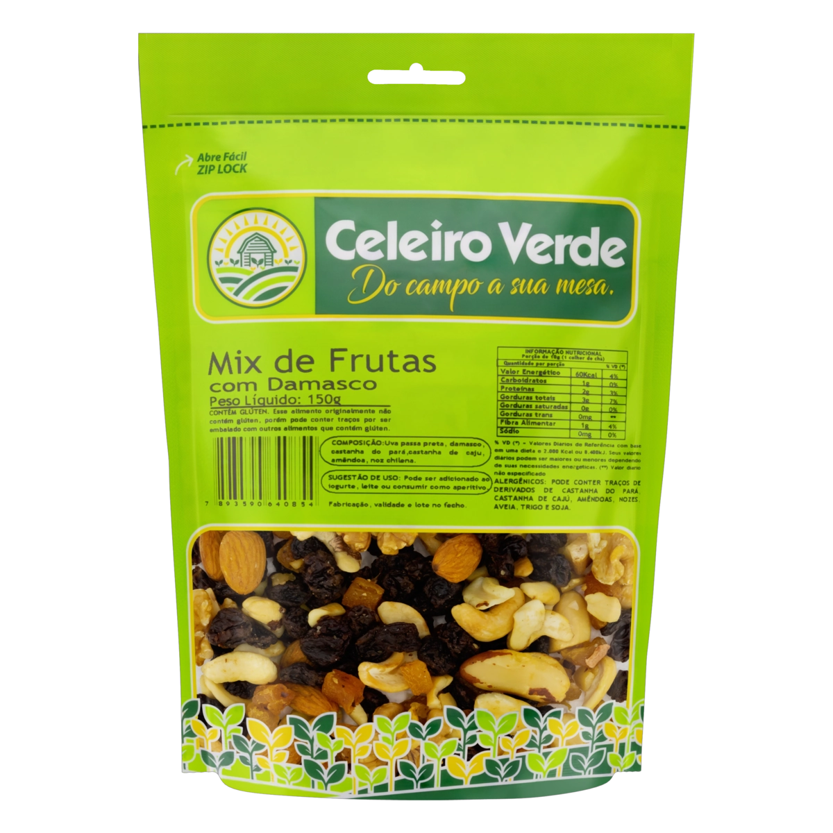 Mix De Frutas Com Damasco Celeiro Verde Pouch 150g