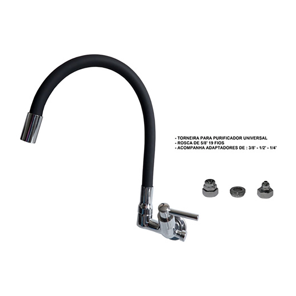 Torneira Gourmet Parede Com Saída Universal Para Purificador Preto
