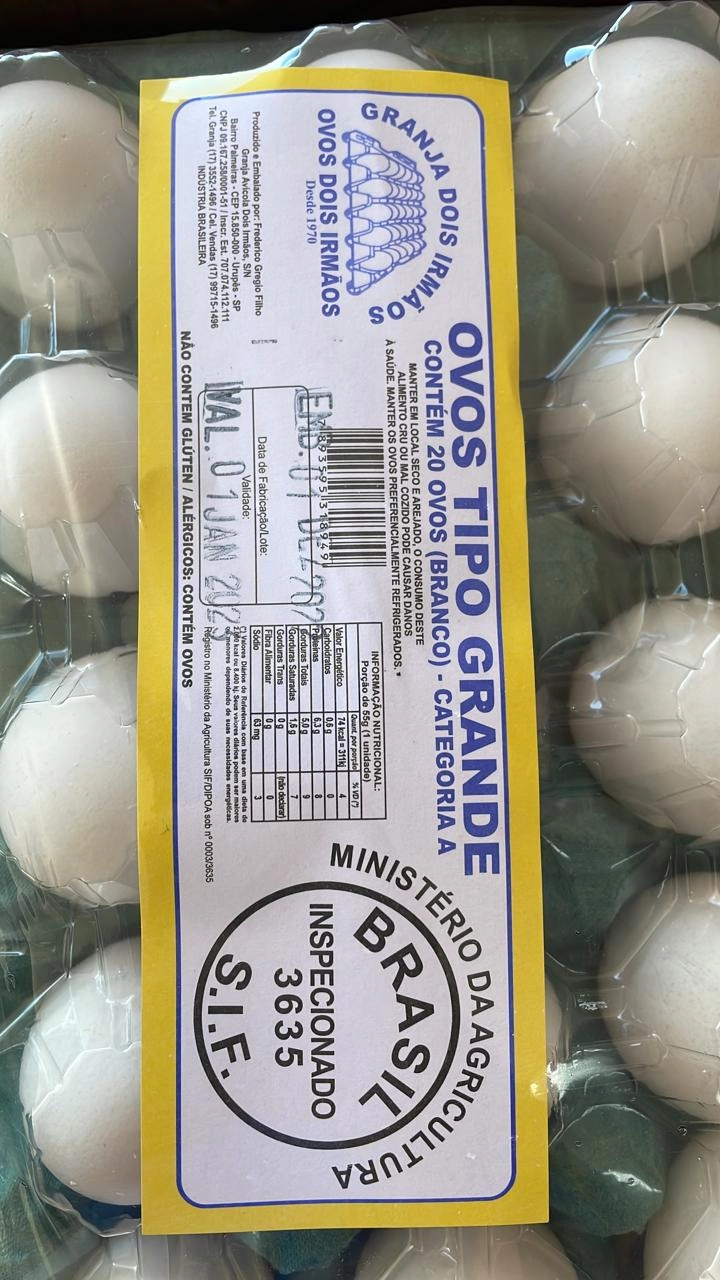 Ovos Extra Branco Dois Irmaos Pvc 20 Un