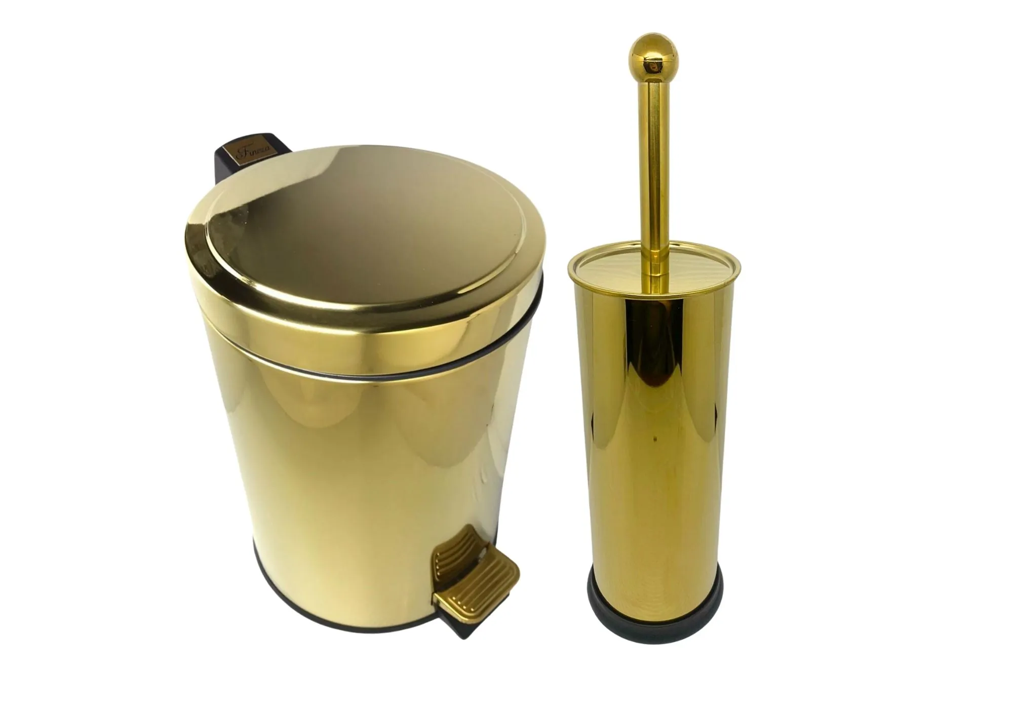Kit Lavabo Inox Dourado Lixeira 5l E Escova Sanitária France Fineza