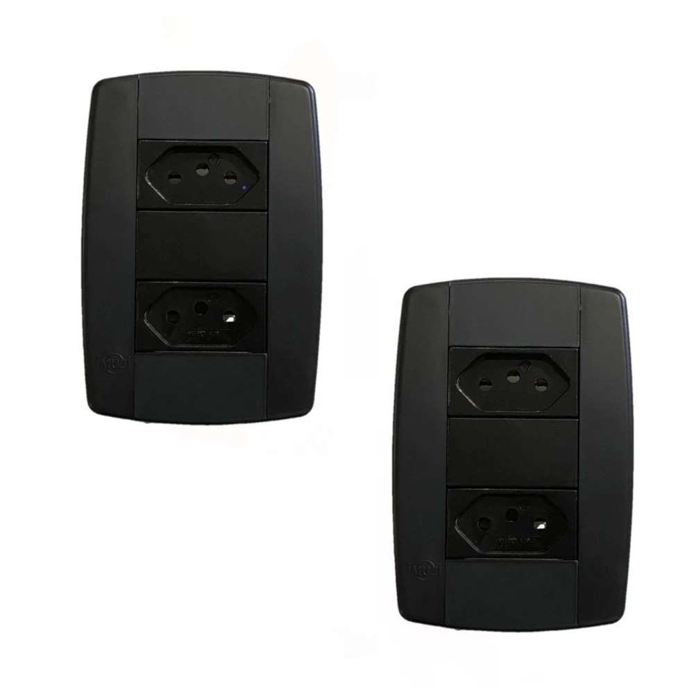 Kit 2 Conjunto 2 Tomadas Preta Monobloco 2p+t 20a 250v 4x2