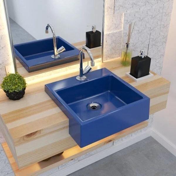 Kit Cuba Xq355 Torneira C50 E Válvula 1 Polegada Abs Sifão Flexível Pvc Compace Azul Escuro