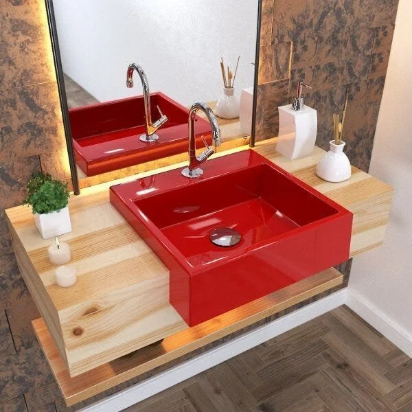 Kit Cuba Xq395 Torneira 1198 Metal Válvula Click 1 1/2 Polegada Sifão Pvc Flexível Compace Vermelho