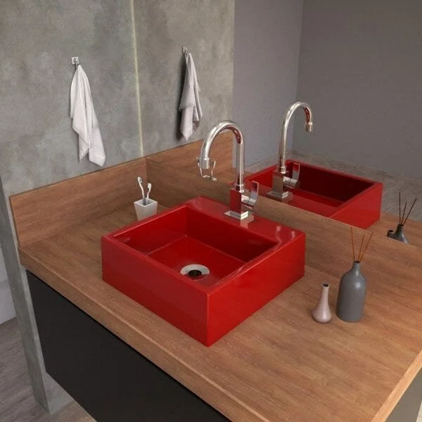 Kit Cuba Q355 Torneira Luxo 1195 Metal Válvula 1 Polegada Sifão Pvc Flexível Compace Vermelho