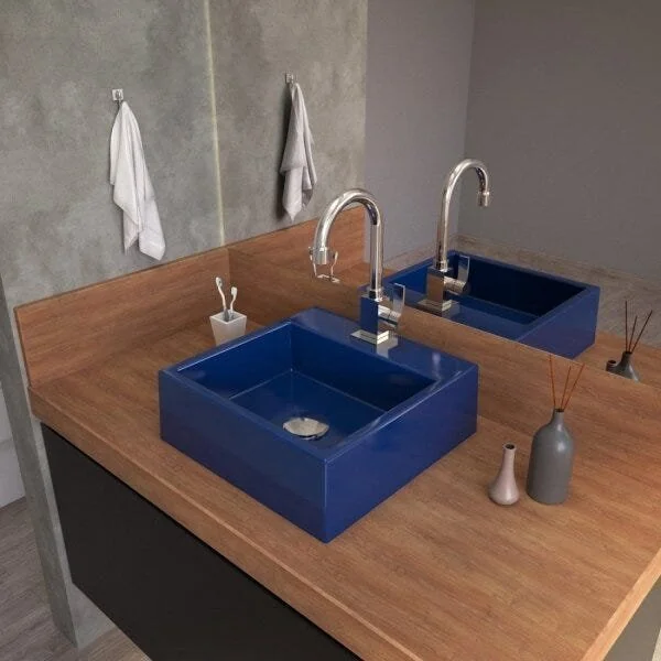 Kit Cuba Q355 Torneira Luxo 1195 Metal Válvula Click 1 Polegada G Sifão Cromado Flexível Compace Azul Escuro