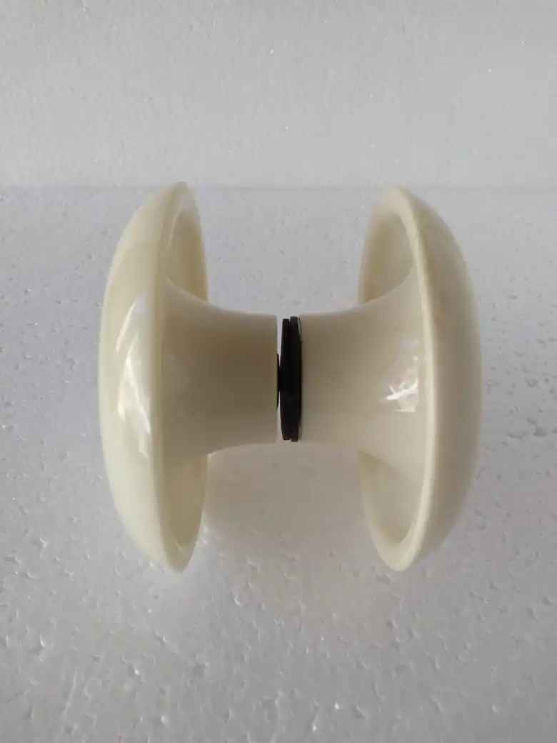 Puxador Duplo Redondo De Resina Para Porta De Vidro Marfim Grande