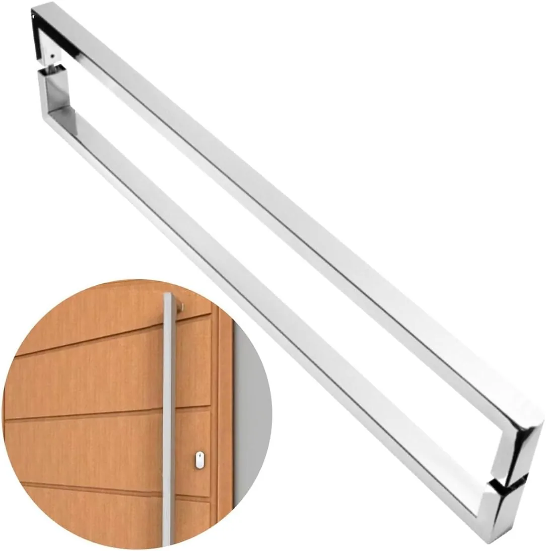 Puxador Inox Para Porta Madeira E Vidro Retangular U Barra Chata 60cm H07
