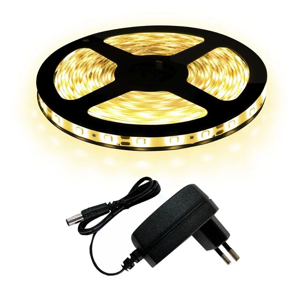Fita Led Branco Quente 5050 Com Fonte 5mts