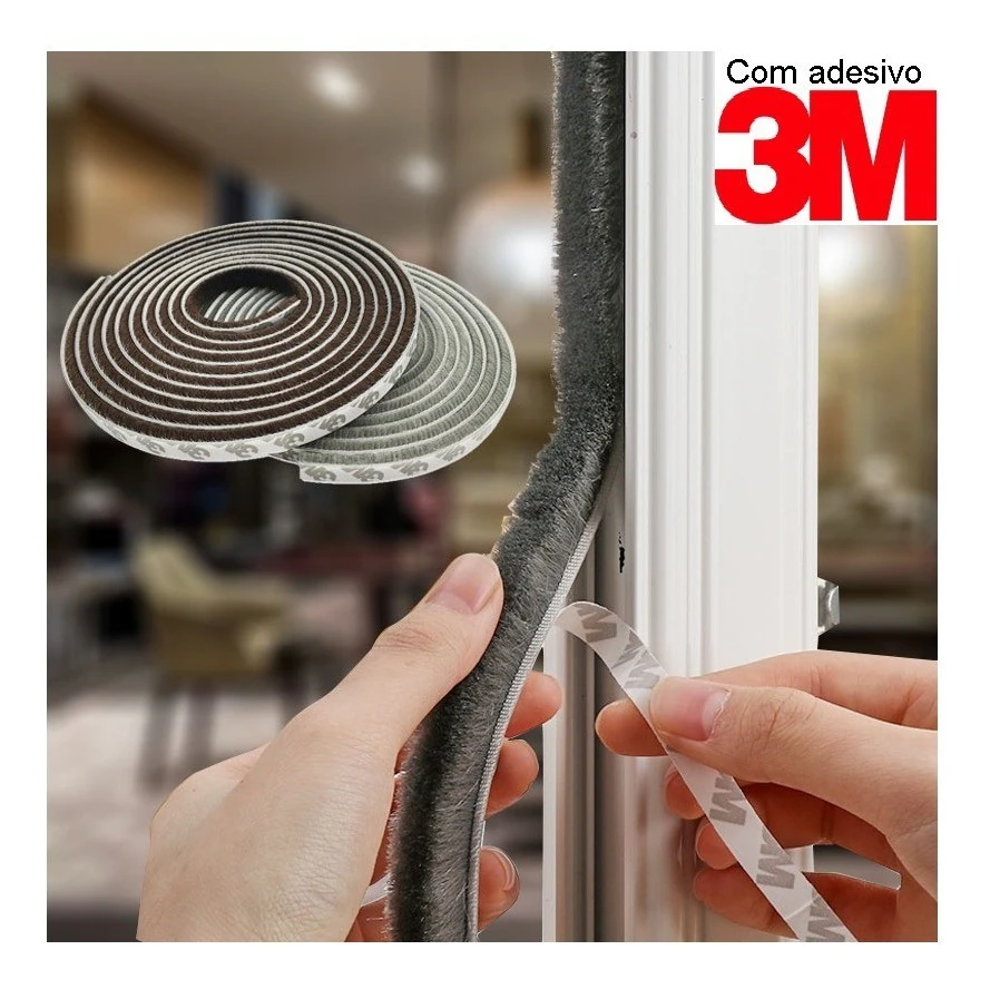 Veda Fresta Fita Adesiva De Vedação Porta Janela Cinza 5x7mm 50mts