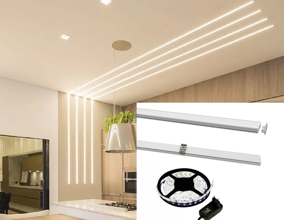 Perfil Alumínio Branco Sobrepor + Fita Led Frio + Fonte 2m