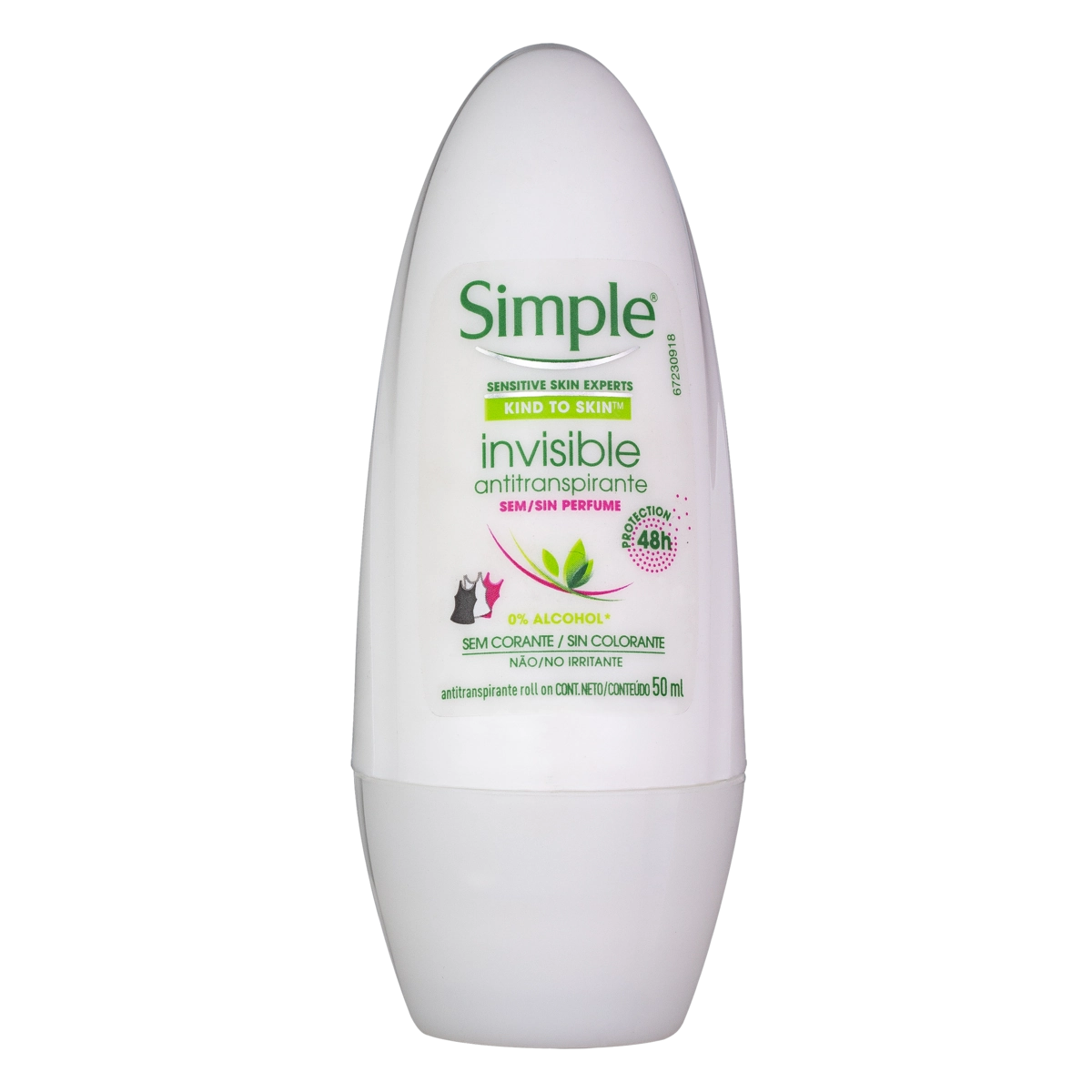Antitranspirante Roll On Invisible Sem Perfume Simple 50ml